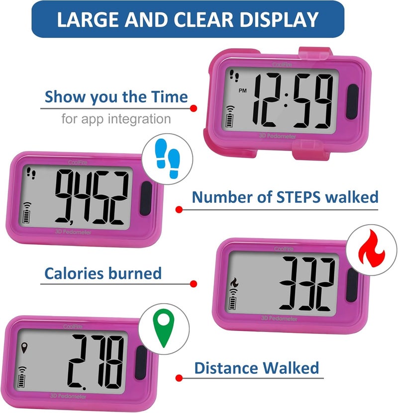 CoolFire - Pedometer, 2025 Indoor & Outdoor 3D Clip-On Pedometer, Accurate Step Counter for Walking Steps and Miles, Calories, Ankle Step Tracker for Fitness, Optional App - Image 3